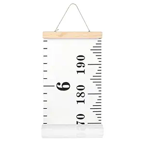 lot 3218 image: Baby Growth Height Chart Handing Ruler Wall Decor for Kids, Canvas Removable Height Growth Chart 79 x 7.9 (Black & White)