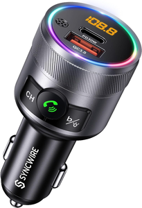 lot 3230 image: Bluetooth FM Transmitter for Car, QC 3.0(18W) and PD 3.0(20w) Dual Fast Charging Ports, Clear Hands-Free Calling, Voice Navigation, FM Channel Displays, and More