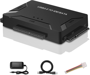 lot 3240 image: Hard Drive Reader, USB 3.0 to IDE and SATA  Adapter External Hard Drive Converter for Universal 2.53.5 HDDSSD Hard Drive Disk Includes 12V Power Adapter, Support 6TB - Black