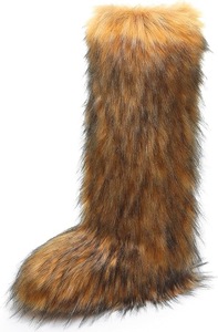 lot 4063 image: Faux Fur Boots for Women Winter Knee High Furry Boots Fuzzy Fluffy for Girls Flat Snow Long Boots ( Size 43- Womans 12)