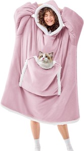 lot 4065 image: Purple Oversized Wearable Blanket Hoodie, Cat lovers Long Hoodie Blanket for Adult,Birthday Gifts for Women Men Wife,Cozy Fuzzy Sherpa Fleece Hooded Blanket Giant Pocket Gifts,Purple Oversize