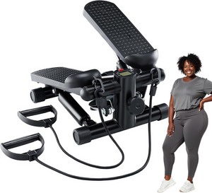 lot 4079 image: Steppers for Exercise At Home Workout Equipment, Mini Stepper Exercise Machine for Senior Citizens, Twist Stepper with Resistance Bands, Cardio Weight Loss Equipment Home Fitness