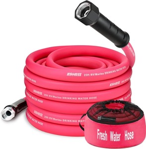 lot 4084 image: Kohree 25FT RV Water Hose, 58 Premium Drinking Water Hose Leak Free, No Kink and Flexible Garden Hose with Storage Bag, Ideal for RV, Camper, Garden, Truck, Car - Pink