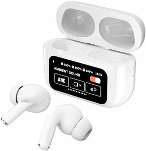 lot 4085 image: Wireless 5.4 Bluetooth Headset, Silicone earplug Digital Display Screen ENC ANC Two-Way Active Depth Noise Reduction Mobile Phone Search Function-Pearl White