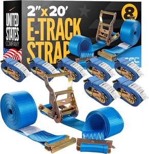 lot 4091 image: US Cargo Control E Track Straps 2 x 20 (8-Pack), 4,400 LBS Break Strength, Blue Heavy Duty E Track Ratchet Straps with 4 Fixed End and Spring E-Fittings, Logistic Tiedowns for Box Trucks, Vans
