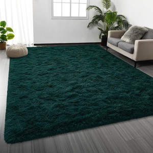 lot 4094 image: Large Shag Area Rugs 8 x 10, Plush Fuzzy Rugs for Living Room, Ultra Soft Fluffy Furry Rug for Bedroom, Indoor Carpet Nursery Rugs for Kids Room Home Decor, Deep Green