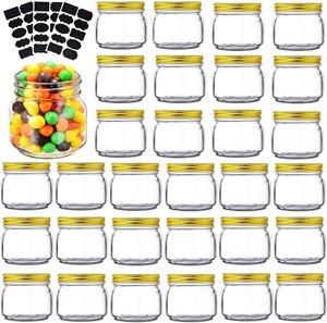 lot 4100 image: Rainforce Mason Jars 8 oz 30 Pack- Small Mason Jars With Gold Lids -14 Quart Canning Jars Storage Pickling Jars For Jelly, Jam, Honey, Pickles, Spice - With 32 Chalkboard Labels