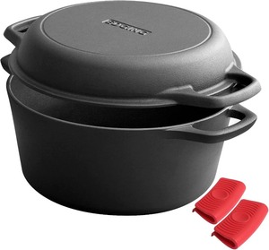 lot 4104 image: EDGING CASTING 2-in-1 Pre-Seasoned Cast Iron Dutch Oven Pot with Skillet Lid Cooking Pan, Cast Iron Skillet Cookware Pan Set with Dual Handles, Indoor Outdoor for BreadFryingBakingCampingBBQ, 5 Qt