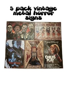 lot 2746 image: Vintage Horror Metal Sign Collection 5- Pack