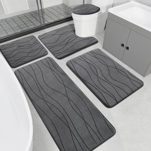 lot 2766 image: Memory Foam Grey Bathroom Rug Sets 5 Piece, Ultra Absorbent Bath Mat for Bathroom - Non-Slip Machine Washable & Dry Quickly, 5 Piece Bathroom Mat Set, Dark Grey