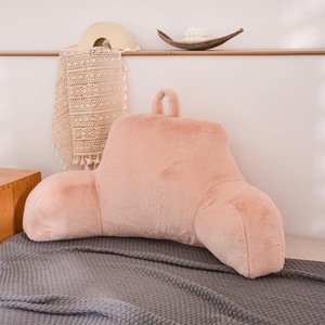lot 2768 image: A Nice Night Faux Fur Reading Pillow Bed Wedge Large Adult Children Backrest with Arms Back Support for Sitting Up in BedCouch for Bedrest,Pink