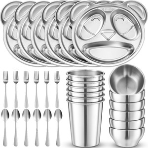 lot 2769 image: Jinei 30 Pieces Kids Stainless Steel Utensils Set Include Panda Shaped Plates, Bowls, Cups, Spoons, and Forks, Stainless Steel Dinnerware set for Kids Utensils (Panda)