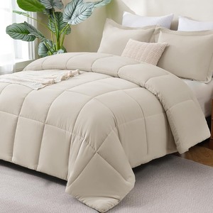 lot 2775 image: CozyLux Full Size Comforter Sets - Beige Comforter Full Size, 3 Pieces Box Stitched Bed Set for All Seasons, Soft Lightweight Bedding Sets with 1 Down Alternative Comforter and 2 Pillow Shams