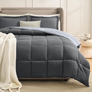 lot 2780 image: Homelike Moment Queen Comforter Set Grey, Comforters Queen Size Set, Soft Lightweight Down Alternative Bed Comforter Full Size Reversible All Season GreyLight Gray