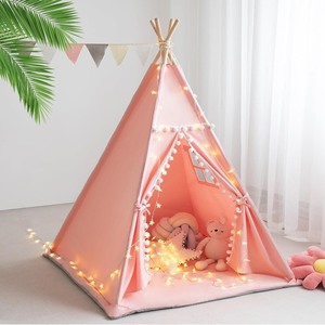 lot 2781 image: Teepee Tent for Kids with Mat, Star Lights, Carry Case, Cotton Canvas Playhouse, Foldable Tents, Portable Children Play Tent Indoor Outdoor (Pink)