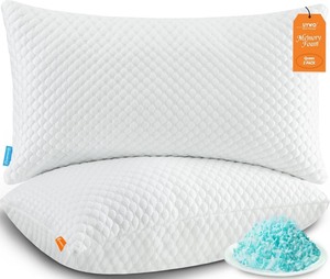 lot 2787 image: Cooling Pillows Queen Size Set of 2, Memory Foam Pillows with Zipper, Firm Bed Pillows Adjustable for Hot Side Back Stomach Sleepers