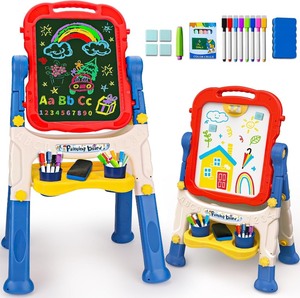 lot 4130 image: Kids Easel for Toddlers Age 2-4 Art Magnetic White Board & Chalkboard Double Side Adjustable Stand Drawing Writing Learning Educational Toy for 2 3 4 Year Boys Girl Birthday Gifts
