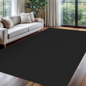 lot 4138 image: Washable Area Rug - 6x9 Ft, Braided Cotton, BlackGrey, Ideal for Living Room, Bedroom & Dining Room