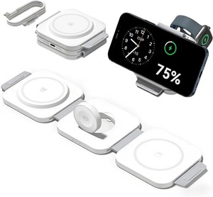 lot 4145 image: 3 in 1 Charging Station for Apple Multiple Devices, Foldable Magnetic Fast Wireless Charger Dock, Travel Charging Pad for iPhone 17 16 15 14 13 12 Pro Max Plus Apple Watch Series & AirPods 432Pro