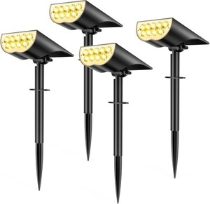 lot 4147 image: Solar Lights Outdoor Waterproof IP65, 3 Lighting Modes Solar Spot Lights Outdoor, Landscape Lighting for Garden Yard Pathway Decor, Outdoor Decor, Warm White 4 Pack