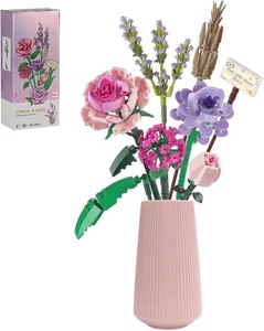 lot 4153 image: Flower Bouquet Building Blocks Sets for Adults Mini Pink Rose Lavender Botanical Toys Kits Valentines Mothers Day Birthday for Mom Women Her Girlfriends Kids 8 8-12 (393PCS)