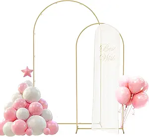 Set of 2 Gold Arch Backdrop Stands, 7.2'FT & 6'FT Round Metal Frame Arches for Weddings, Special Occasions, Ceremonies, Birthday Parties, Bridal, Baby Shower and More