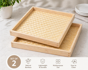 lot 3267 image: Bamboo Wicker Serving Tray Set of 2  Decorative, Lightweight, 14 x 13
