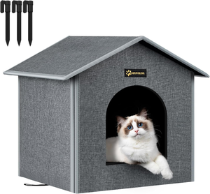 lot 3284 image: Small Outdoor Cat House, Small Weatherproof Cat Houses for Outdoor Little Cats, Insulated Feral Cat Shelter with Removable Soft Mat, Easy to Assemble, 15 x 13 x 14.5