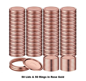 lot 3272 image: 50 Pack (100 pcs) Regular Mouth Canning Lids with Rings (70mm) in Rose Gold