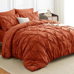 lot 2794 image: Pintuck Bed in a Bag, 7 Pieces Queen Size Comforter Set Burnt Orange, Pinch Bed in a Bag, Soft All Season Bedding Sets with Comforter, Flat Sheet, Fitted Sheet and Pillowcases & Shams