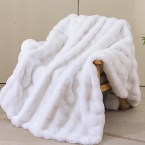 lot 2804 image: Cozy Fluffy Plush Faux Fur Blanket White 50x60 Inch Super Soft Fuzzy Thick Throw Blanket for Sofa Couch Bed