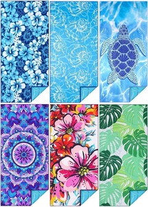 lot 2806 image: 5 Pack Microfiber Thin Beach Towel Lightweight 71x32 Oversized Extra Large Sand Free Towels Quick Dry for Travel Pool Yoga Gym Sports Beach Accessories Vacation Essential Gift