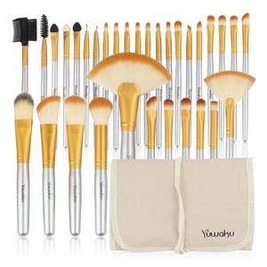 lot 2808 image: Champagne Makeup Brushes Set Valentines Day Gifts for Kids Yuwaku Silver Foundation Powder Blush Eyeshadow Brushes Blending 32 Piece NO Shed Cruelty-Free Synthetic Fiber Bristles Cosmetic Brushes with Travel Case