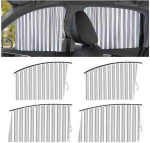 lot 2820 image: 4 PCS Car Window Shades  Side Windows Sun Shade Privacy Curtains with Rail UV Protection Cover Sunshade Accessories,BSilver-with Straps