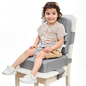 lot 2829 image: Booster Seat for Kitchen Chair - Compact Toddler Dining Seat with Easy-Install Straps & Wipeable Surface - Breathable Fabric Booster Seat for Table - Light Gray