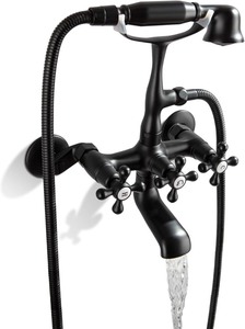 lot 2835 image: Clawfoot Tub Faucet, Wall Mount Bathtub Faucet with Sprayer Bathroom 3 Handle Shower Faucet Set, Matte Black Garden Tub Faucet Set Include Hand Held Shower