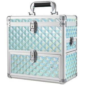 lot 2837 image: Extra Large Makeup Organizer Case Cosmetic Box Storage with Drawer Mirror Nail Manicure Accessory Organizer With Dividers Travel Nail Art Case for Makeup Artist Nail Tech Case Watery Blue