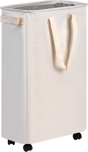 lot 2838 image: Slim Laundry Hamper with Wheels, Rolling Laundry Basket for Clothes, Small Laundry Basket for Bedroom, Dorm and Laundry Room, 60L (12.7 Gallons) Beige