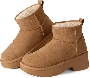 lot 3300 image: SHIBEVER Winter Ankle Boots Women Platform Suede Snow Booties Warm Fur Anti-Slip Waterproof Comfortable Outdoor Shoes