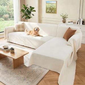 Sectional Couch Covers, 2 Pieces Washable L Shaped Couch Covers Sofa Blanket for Dogs Pet Friendly Sectional Sofa Slipcovers Furniture Covers,71"x 110"+ 71"x 118",(X-Large,Cream White)