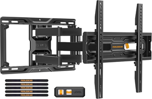 lot 3313 image: Perlegear Full Motion TV Wall Mount for 26-74 inch TVs, Height Adjustable TV Mount, Pre-Assembled Wall Mount TV Bracket with Tool-Free Tilt, Swivel, Fits 16 Studs, 99 lbs, Max VESA 400x400mm, PGMF21