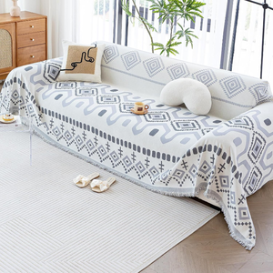 lot 3318 image: Bohemian Chenille Couch Cover, Pet Friendly, Boho Sofa Cover for 2 Cushion LoveseatsSmall Sofas (Gray, 71 x 102)