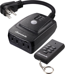 lot 3325 image: Outdoor Timer Outlet Waterproof, Outdoor Timer for Lights, 100 ft Remote Control with 2 Grounded Electrical Outlets for Outdoor String Lights, 15A 12HP UL Listed