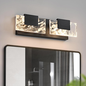 lot 3330 image: LED Bathroom Vanity Light 16in Matte Black Acrylic Modern Lighting Fixtures - 2-Light Contemporary Smoke Design Wall Lights Fixture Over Mirror 3000K