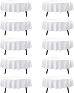 lot 3333 image: 10-Pack White Round Tablecloths, 90 Inches, Stain-Resistant Polyester for 4-5 Ft Round Tables - Washable Table Covers for Weddings, Banquets, Birthday, Parties, Events