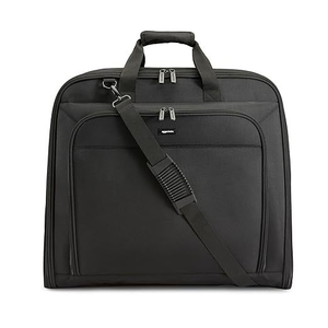 lot 3342 image: Amazon Basics 43 Premium Garment Bag for Travel, Suit Bag with Shoulder Strap for Suits and Dresses, 1680D Polyester Fabric, ExteriorInterior Pockets, Leather-reinforced Corners, Trifold, Black