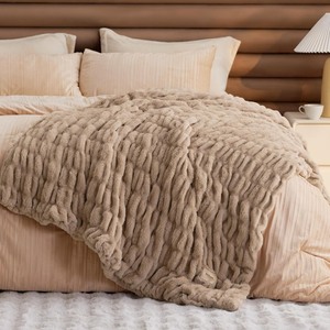 Bedsure Gentlesoft Fluffy Cozy Faux Fur Throw Blanket for Couch, Soft Fuzzy Plush Furry Blanket, Double-Sided Faux Rabbit Fur Thick Warm Chair Throws, Luxury Gifts for Women, 50" X 60", Light Brown
