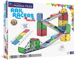 lot 2796 image: MAGNA-TILES Rail Racers Deluxe 90-Piece Magnetic Construction Set, The Original Magnetic Building Brand