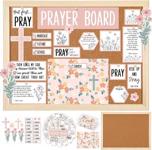 lot 2801 image: 117 Pcs Prayer Board Kit with Cork Board (11.8 x 15.7 Inches) Prayer Supplies for Women Floral Stickers Pins Envelopes and Bible Verse Quotes Cards DIY Wall Decoration for Living Room Church