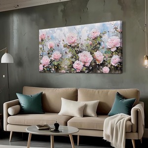 lot 2802 image: xArdemy Flower Wall Art Canvas Art Wall Decor, Floral Painting Textured Picture Living Room Pink Rose Artwork Large Framed for Bedroom Kitchen Dining Room Home Office Decor 48x24